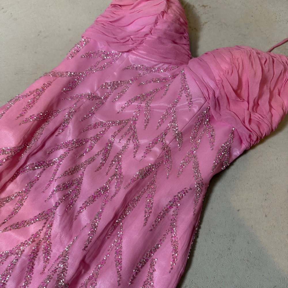 Vintage Pink 100% Silk Hand Beaded Sequin Formal Gown Dress Size 4 Prom Gala - Picture 7 of 8